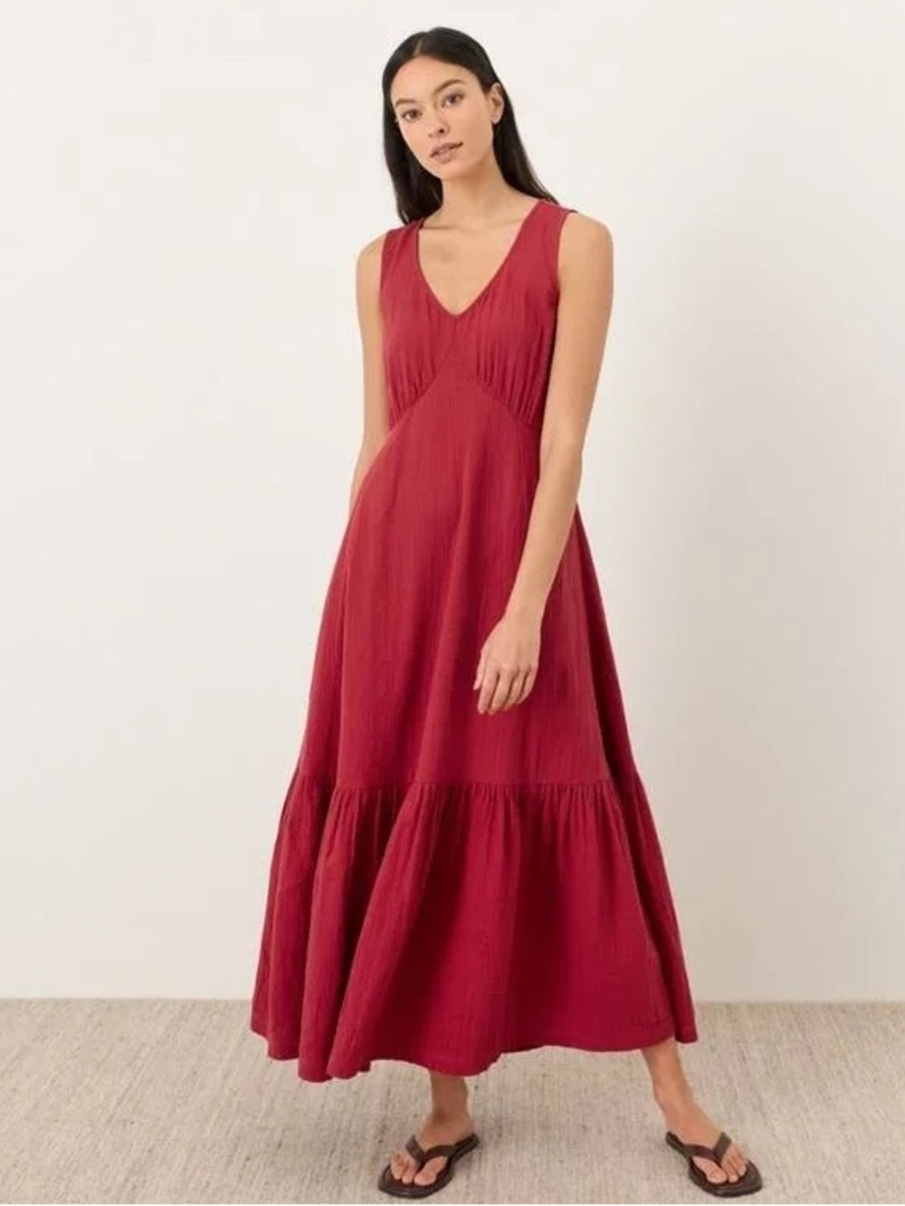 Pact Coastal Double Gauze Beach to Brunch Dress Xl Red Sleeveless Tie Back EUC